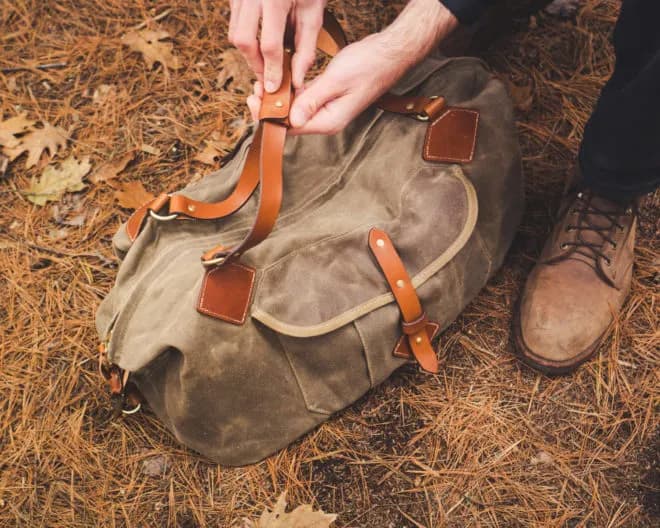 Waxed canvas duffel and boots